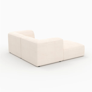 Canapé modulable en velours blanc 2 places avec pouf - Mina