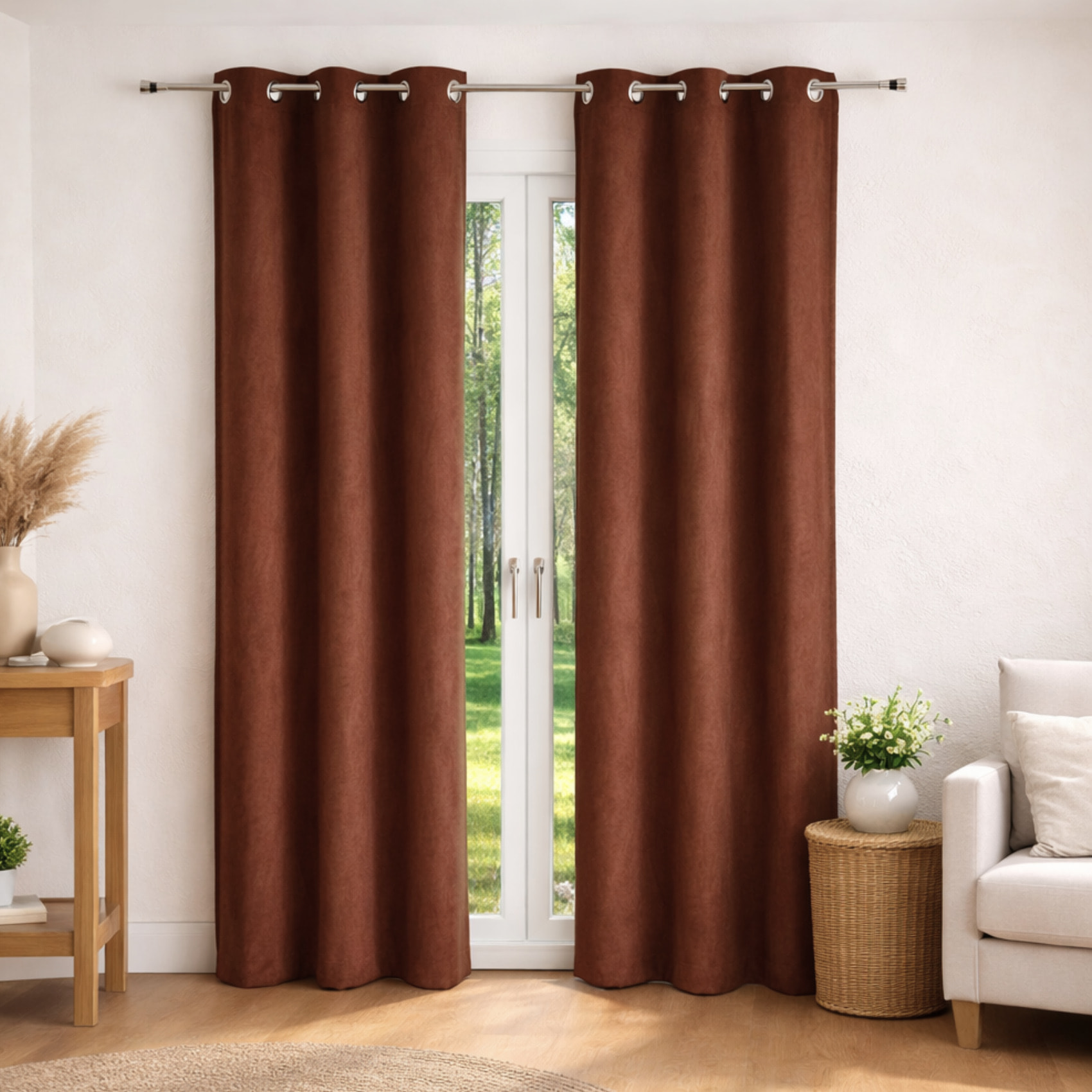 Rideau uni  - Effet daim - Tabac