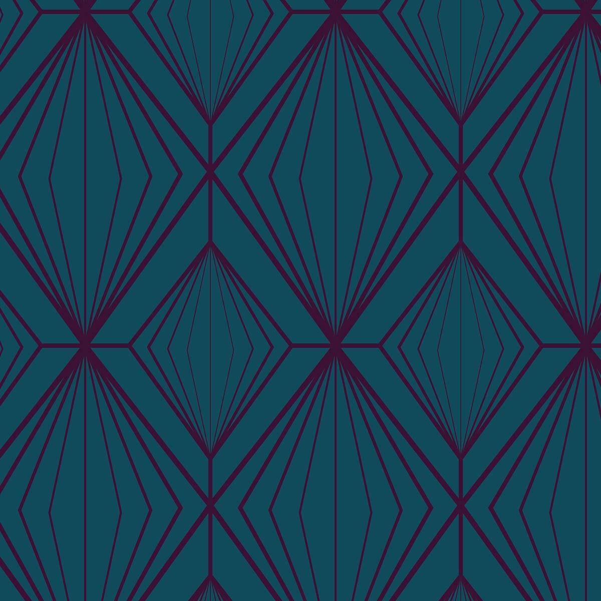 Papier peint art déco losange bleu turquoise Intissé