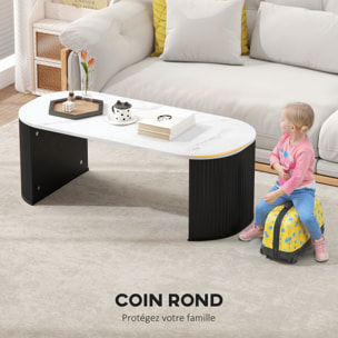 Table basse design ovale effet marbre blanc dim. 110 x 50 x 40 cm noir