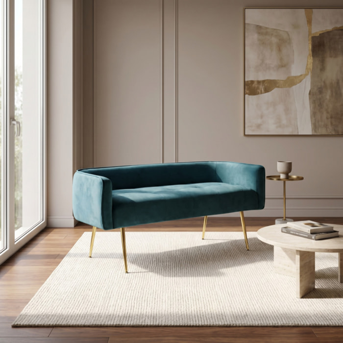 Divanetto Imbottito in Effetto Velluto con Braccioli e Gambe in Acciaio, Seduta Elegante dal Design Moderno per Camera da Letto, Ingresso, Soggiorno e Studio