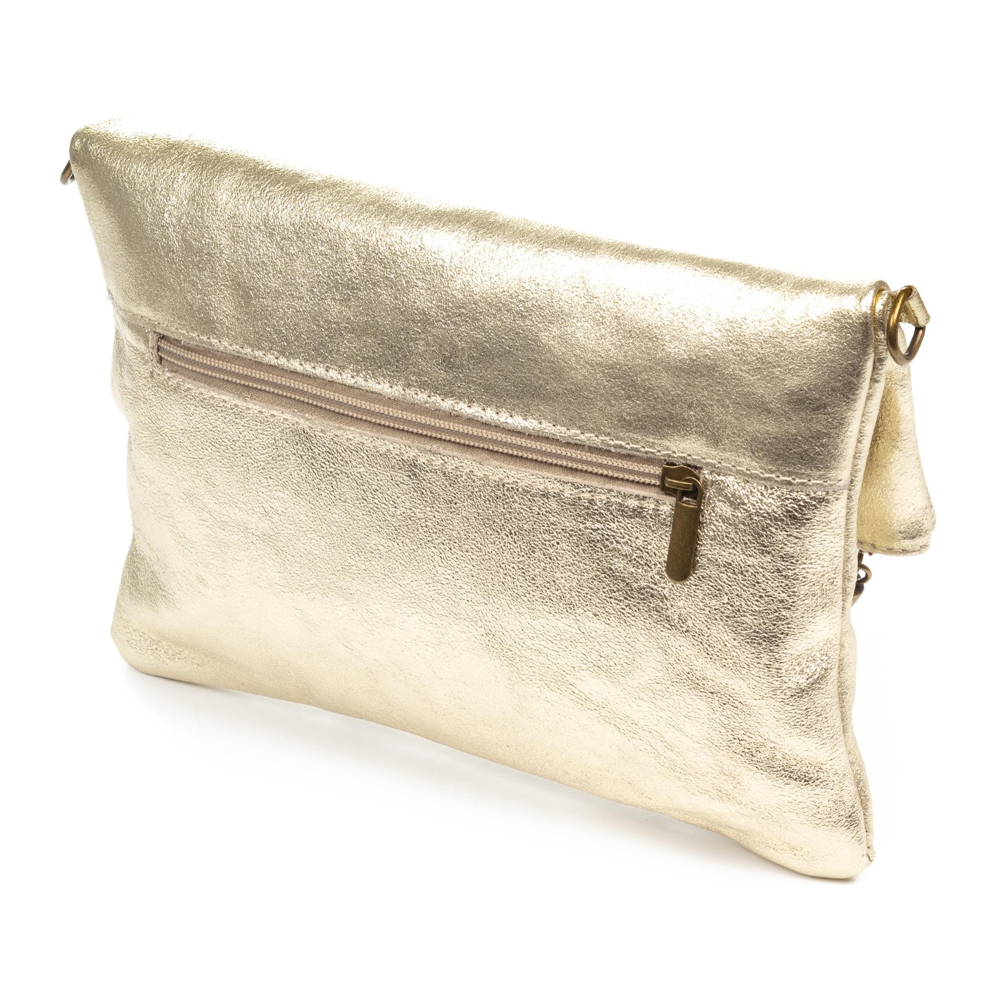 FIRENZE ARTEGIANI Alzano bolso bandolera mujer. Piel auténtica Gamuza lacada brillante. Fabricado en Italia 27x5x29 Cm. Color: Champagne