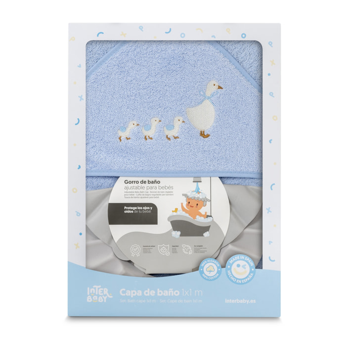 Capa Baño 1X1 Mod Patitos Familia+ Gorro Azul