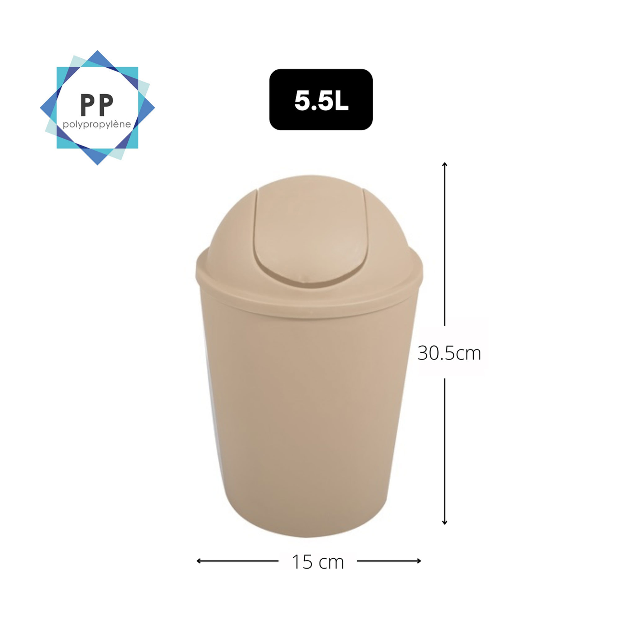 Cubo de basura "AKO" 5,5L  con tapa abatible Beige