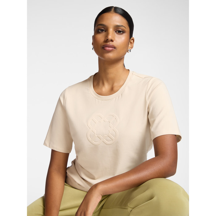 Elena Mirò - T-shirt in cotone con ricamo Monogram - Beige