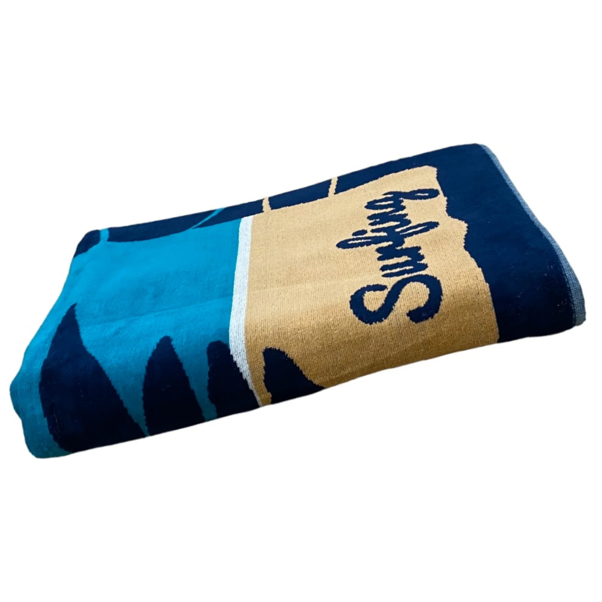 Serviette de plage XL éponge velours Jacquard Bleu 140x180 400g/m² - Harrington