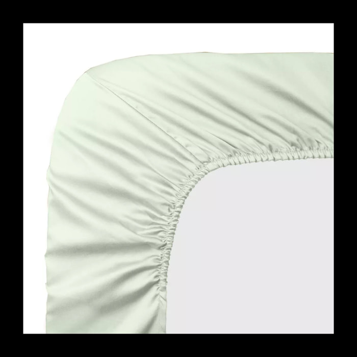 Drap housse b50 satin de coton uni vert Ava uni vert d'eau