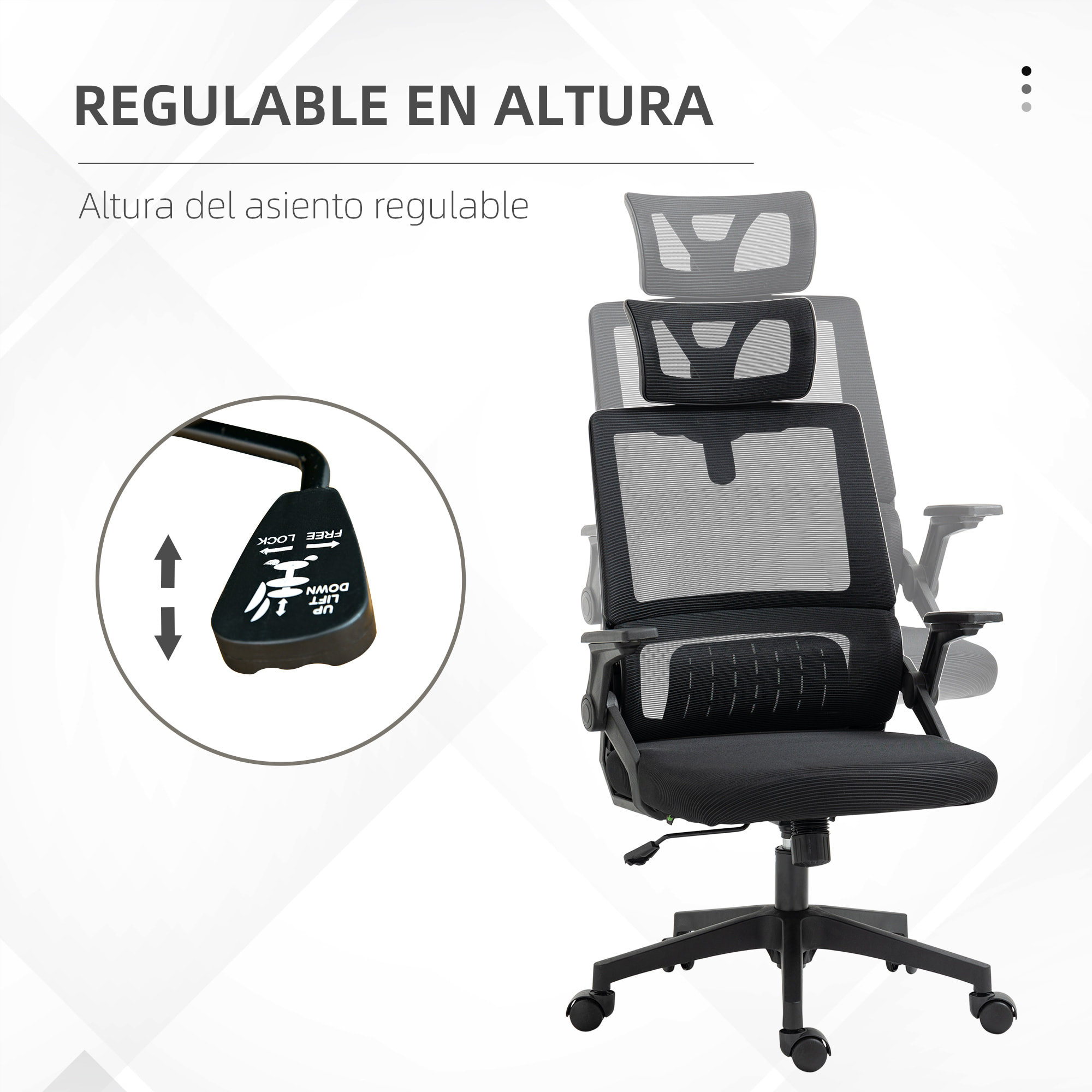 Silla de Oficina de Malla con Función de Basculante Silla de Escritorio Giratorio Altura Reposacabezas Ajustable y Reposabrazos Carga 120 kg para Estudio 58x61x102-119 cm Negro