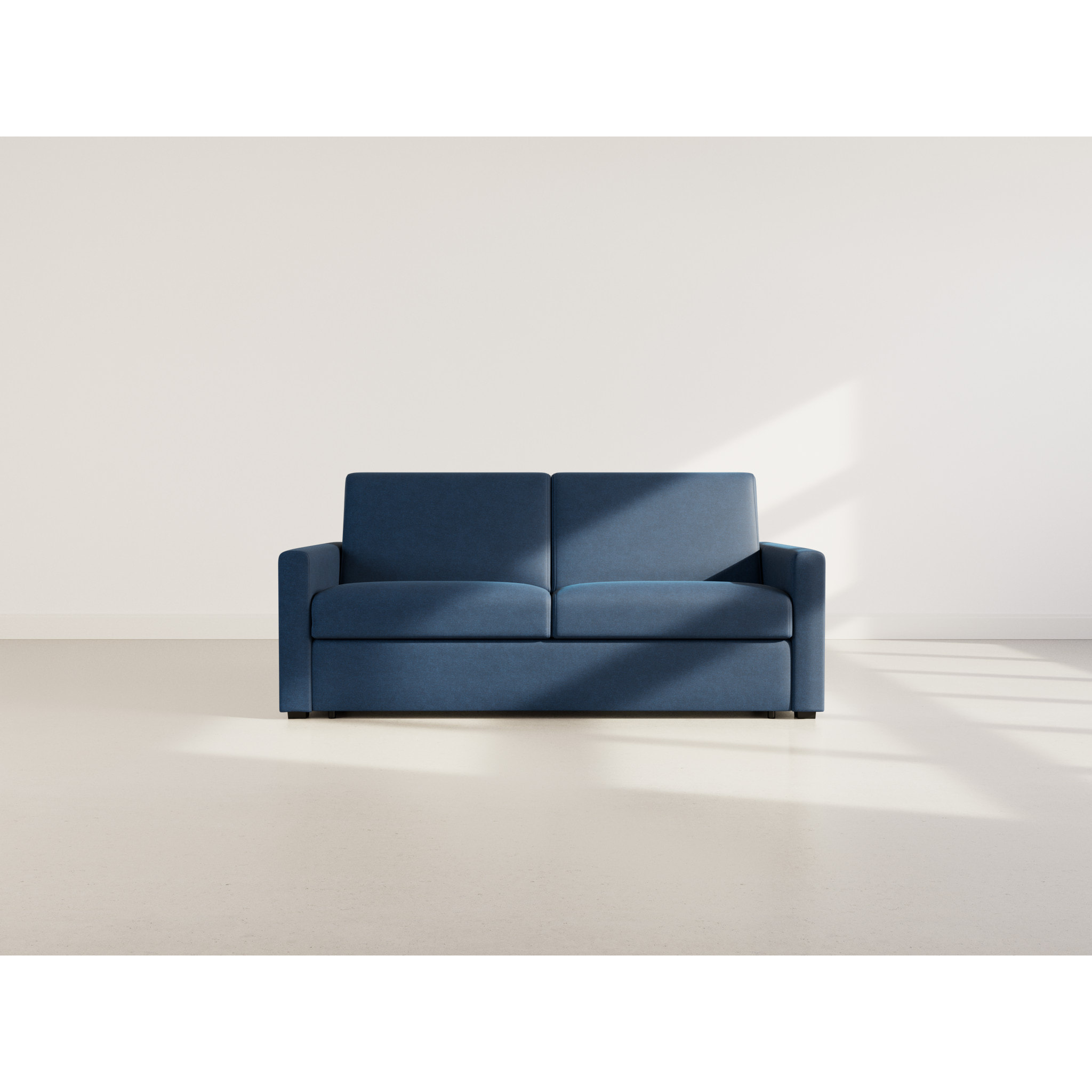 Julia - canapé lit 3 places convertible express couchage quotidien 140 cm matelas 14 cm en tissu - Bleu marine