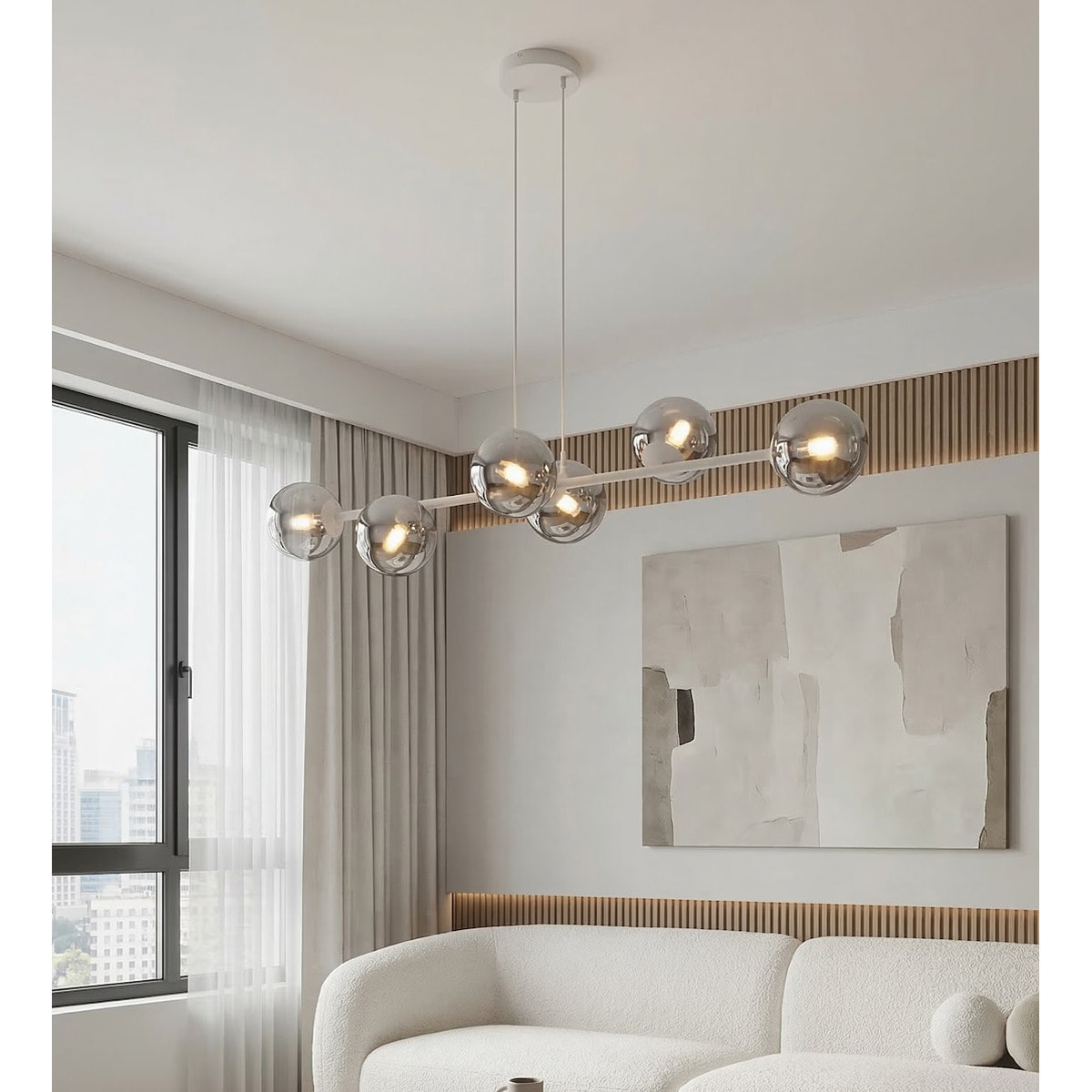 Lampada a sospensione Magnus in acciaio grigio grafite e vetro