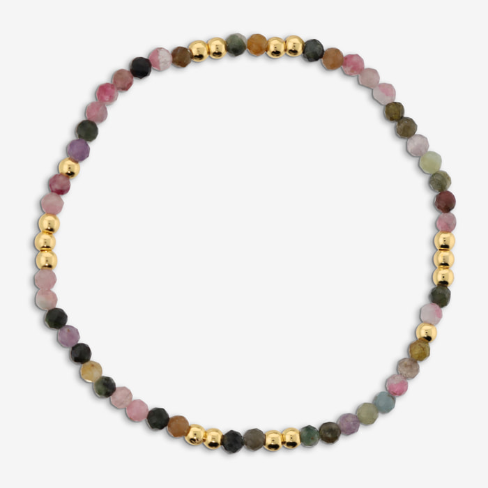 Bracciale Elastico con Tormalina Multicolore e Bead Lucide