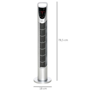 Ventilateur colonne tour oscillant silencieux 40 W télécommande panneau contrôle tactile 3 vitesses Ø 18 x 78H cm argenté