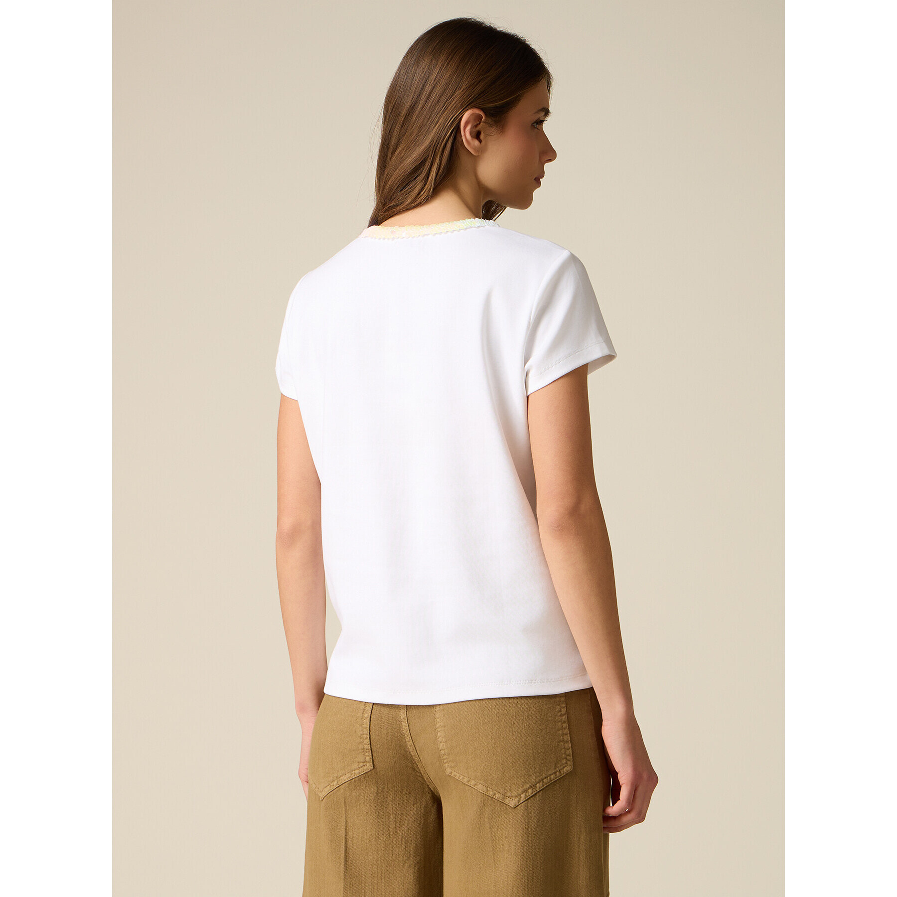 Oltre - Camiseta con detalle de lentejuelas - Blanco