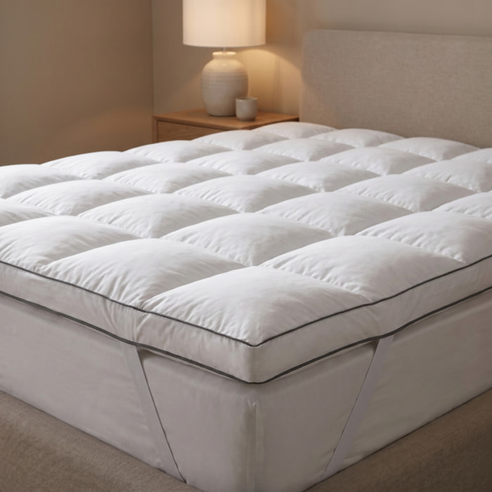 Topper materasso 80x200+7,5 cm , in piuma d’oca effetto cloud, morbido e traspirante con angoli elasticizzati, rivestimento downproof OEKO-TEX, comfort extra per materassi rigidi, termoregolante e anallergico, stile hotel, soffice e accogliente,