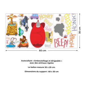 Stickers Muraux décoration adhésifs embouteillage et dirigeable avec animaux rigolos