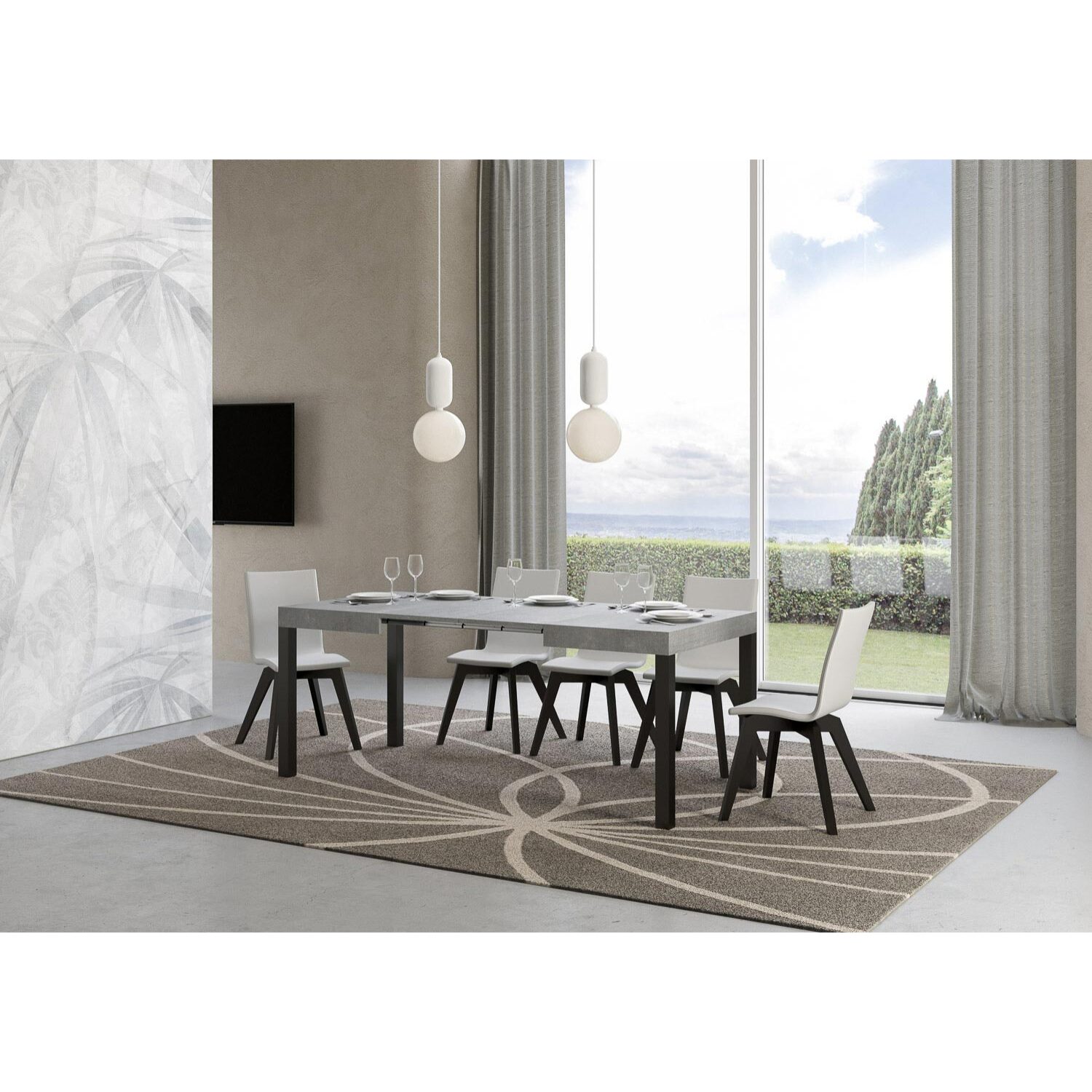 Table extensible 70x110/194 cm Everyday Gris Béton cadre Anthracite