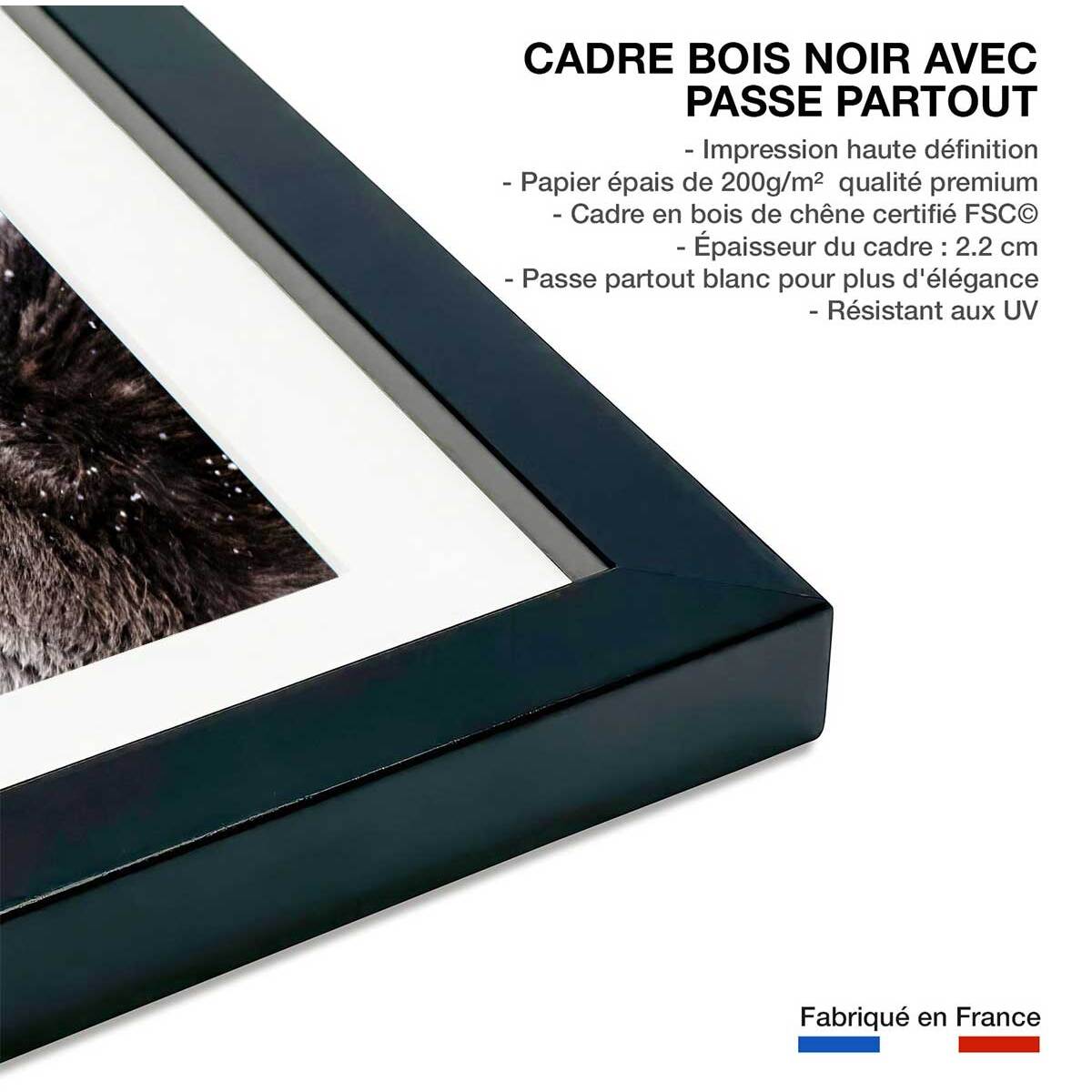 Affiche enfant faon sous la neige  Affiche sous cadre noir