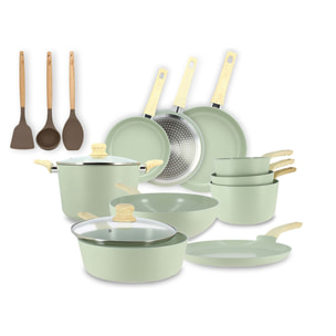 SET 13 PIÈCES CUISSON COLORAMA CÉLADON EN ALUMINIUM INDUCTION