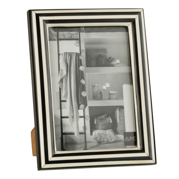 Cadre photo J-Line - Cadre photo Rectangle Lignes - plastique - noir/blanc - grand