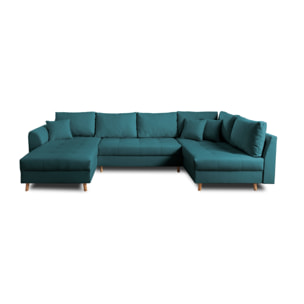 Rune - canapé panoramique - avec pouf d'appoint - 7 places - style scandinave - droit - Bleu canard