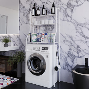 Scaffale Bagno 3 Mensole Ripiano Superiore Mobile Sopra Lavatrice Lavanderia Salvaspazio Ripiani Organizer Da Parete In Metallo 152x65x25 Cm Bianco