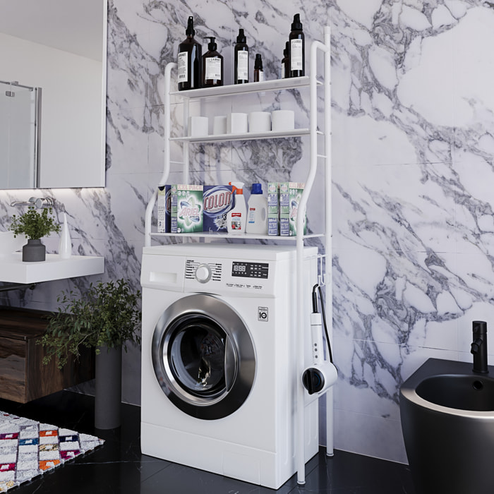 Scaffale Bagno 3 Mensole Ripiano Superiore Mobile Sopra Lavatrice Lavanderia Salvaspazio Ripiani Organizer Da Parete In Metallo 152x65x25 Cm Bianco