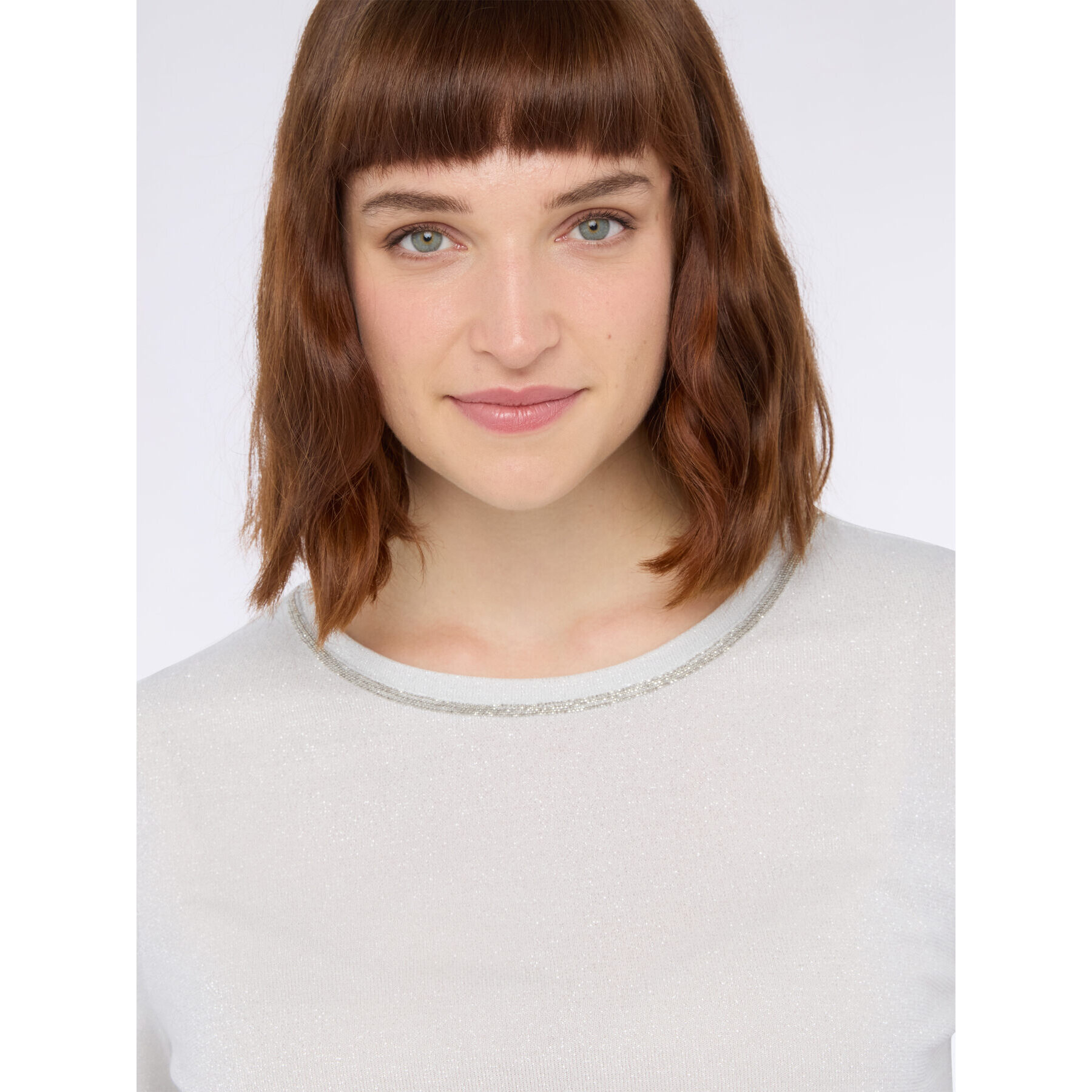 Fiorella Rubino - Camiseta de jersey lurex con cuello decorado - Gris