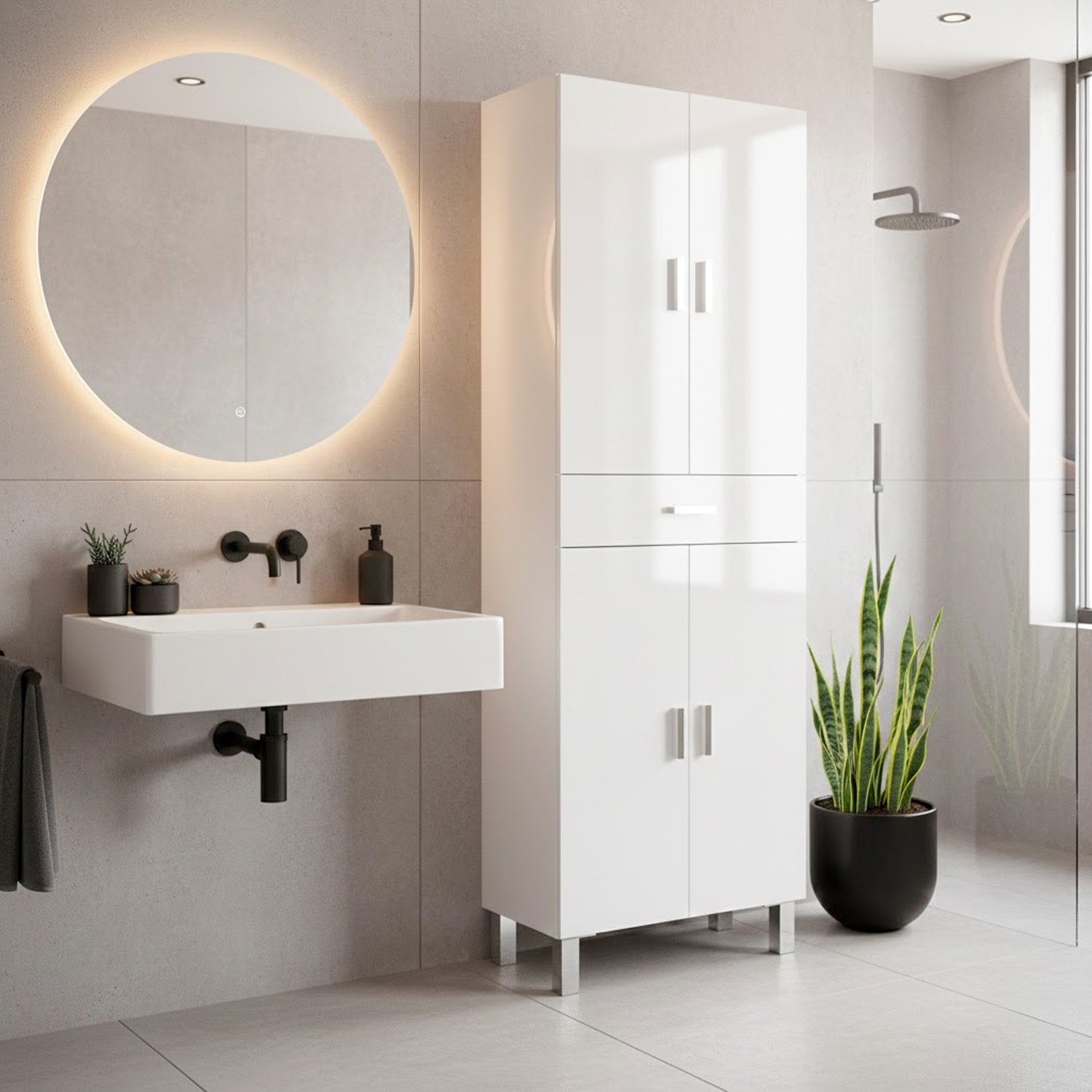 Colonna Bagno Con 4 Ante 4 Ripiani E Cassetto Mobile Alto Moderno Salvaspazio Con Mensole Regolabili Bagno Lavanderia 182 x 60 x 29 Cm Colore Bianco