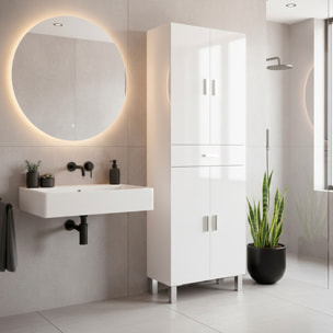 Colonna Bagno Con 4 Ante 4 Ripiani E Cassetto Mobile Alto Moderno Salvaspazio Con Mensole Regolabili Bagno Lavanderia 182 x 60 x 29 Cm Colore Bianco
