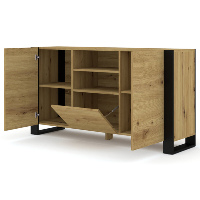 Pedro - buffet bas - bois et noir - 158 cm - Bois / Noir