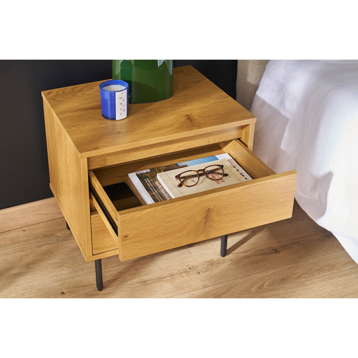 Table de chevet avec rangements 2 tiroirs finition bois clair chêne ARAGON