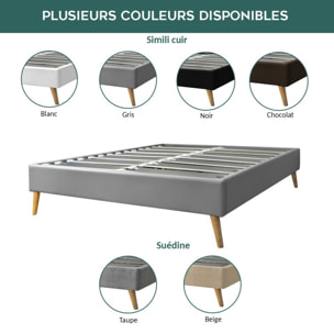 Sommier à lattes flexibles | Robuste et confortable | Cadre à lattes & pieds scandinaves | Simili cuir | Noir