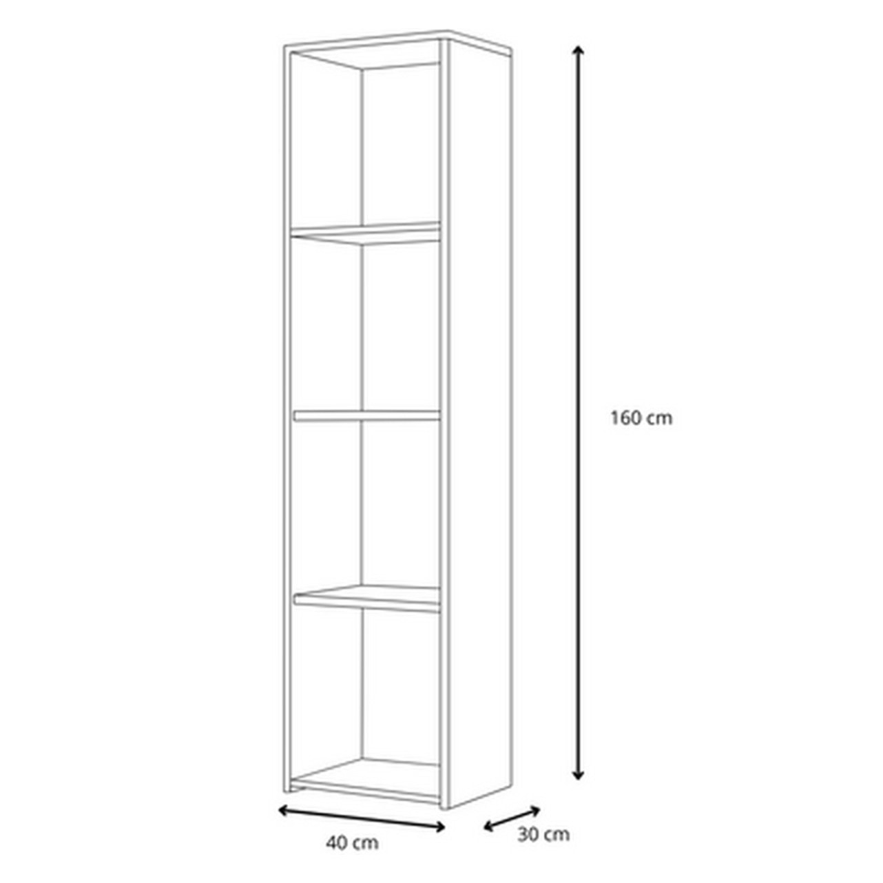 Libreria a colonna LONI 160x40 cm grigia con 4 ripiani a giorno