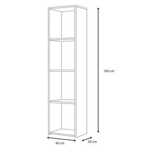 Libreria a colonna LONI 160x40 cm grigia con 4 ripiani a giorno