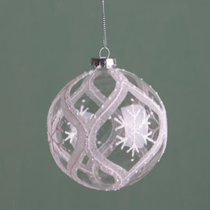 Sfera con Fiocco Neve - Pezzi 6 - Colore Bianco - 8x8Hx8cm - Bianchi Dino