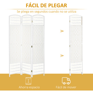 Biombo Separador de Ambientes de 3 Paneles 120x170 cm Divisor de Habitación Plegable de Cuerda de Papel y Marco de Madera Decoración para Dormitorio Salón Blanco