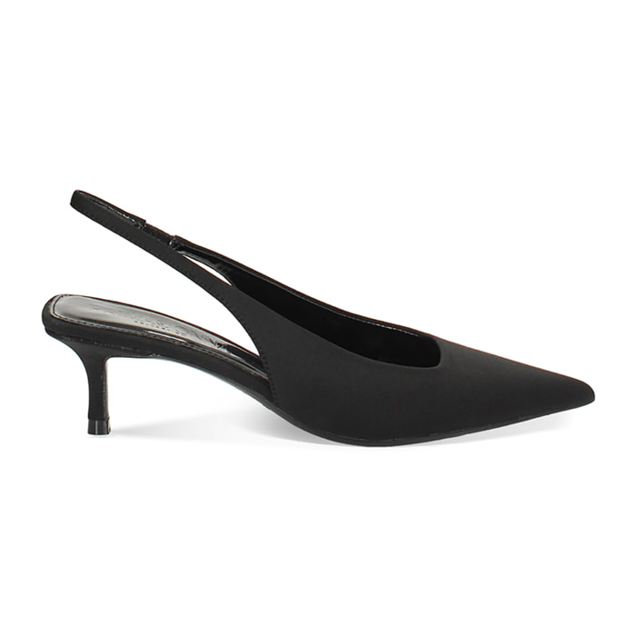 Décolleté slingback donna nere in tessuto, tacco 5 cm