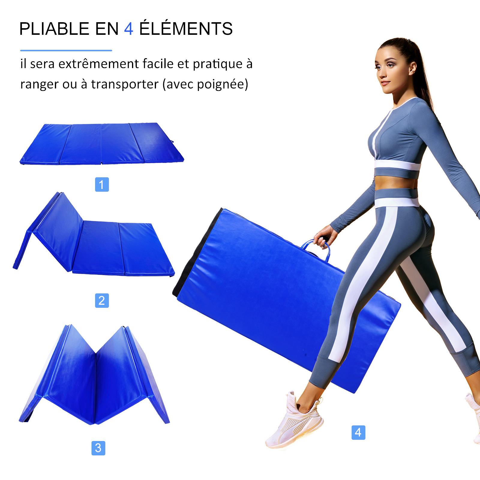 HOMCOM Tapis de Sol Gym Fitness Epais Portable 3m Bleu natte matelas pliable  10 pieds 305 x 122 cm 