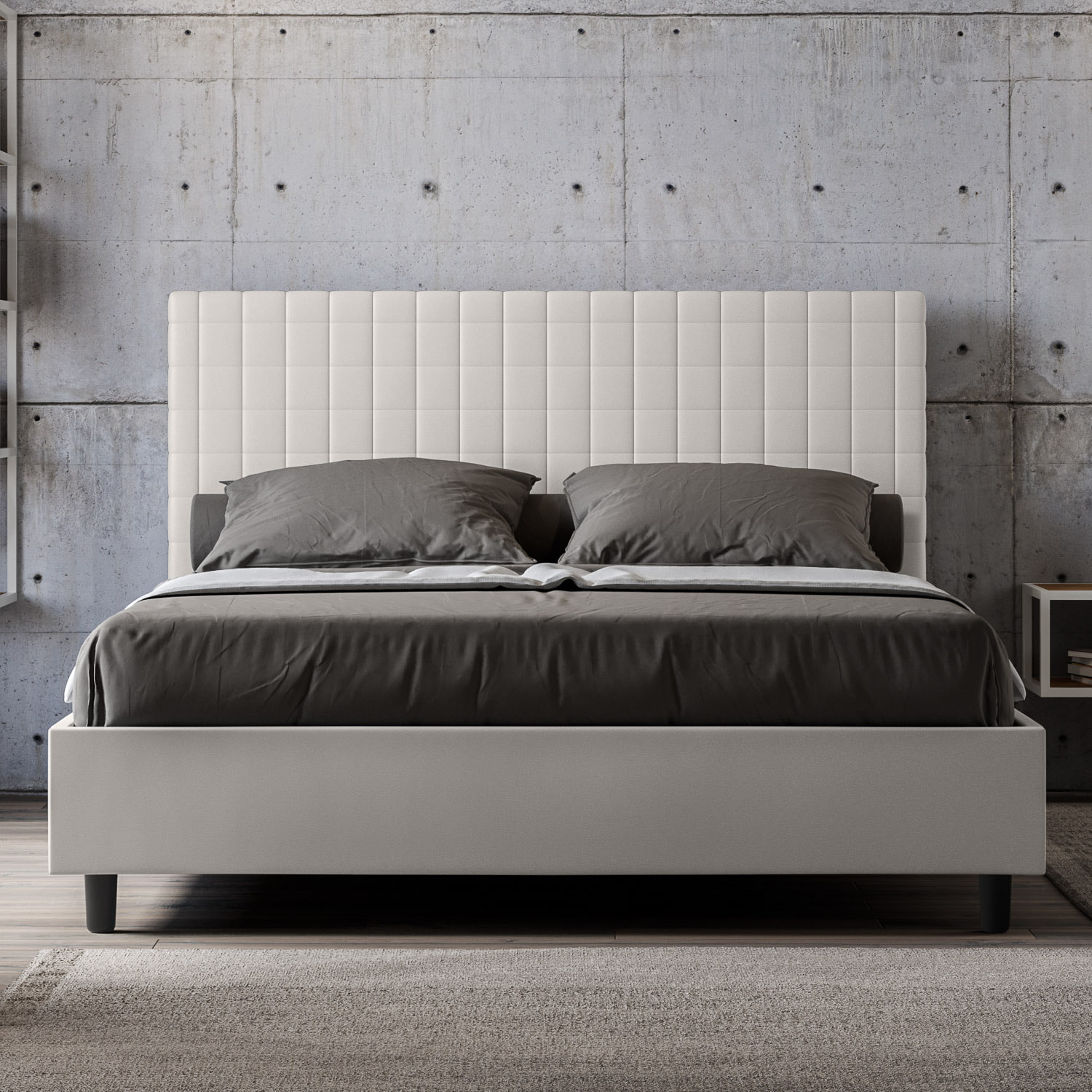 Letto matrimoniale con rete imbottito 160x210 similpelle bianco Sunny