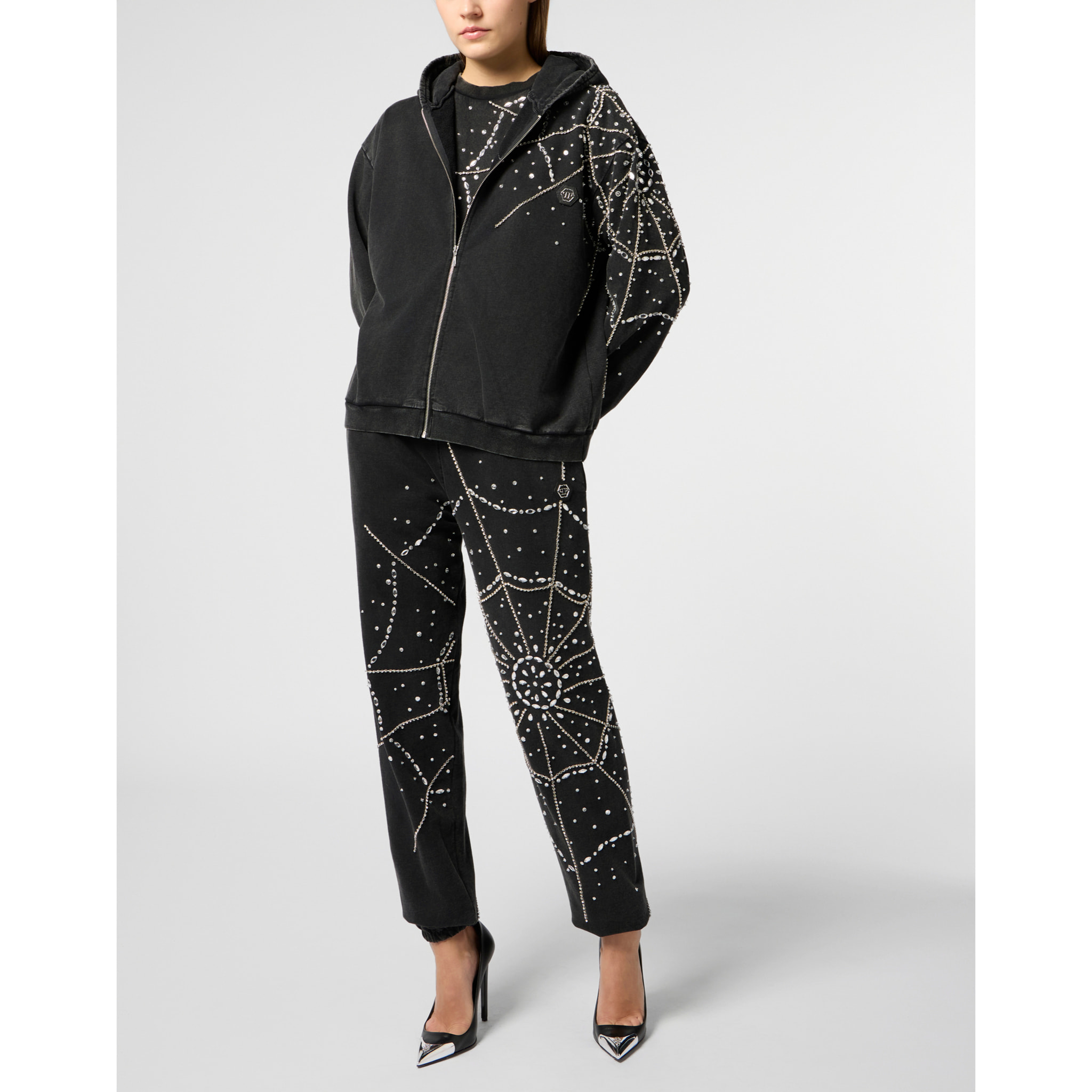 PHILIPP PLEIN Washed Joggers Spiderweb Strass