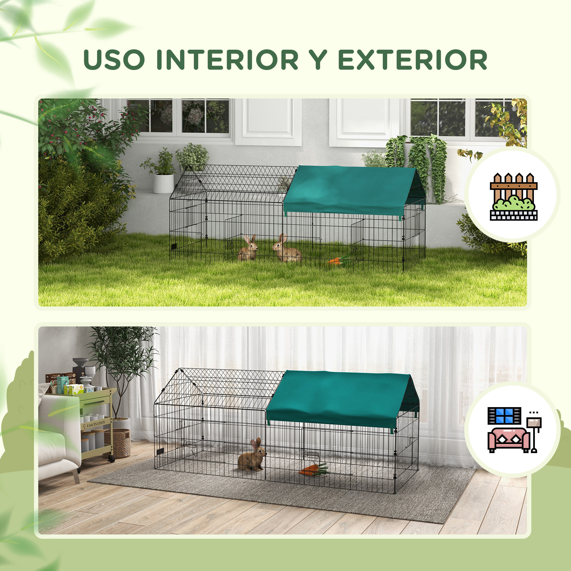 Jaula para Animales Pequeños Jaula para Roedores de Acero con Puertas y Tela Superior Jaula para Conejos Chinchillas Gallinas 185x75x75 cm Verde