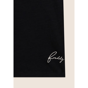 T-shirt cropped in jersey fiammato con risvolto sulle maniche