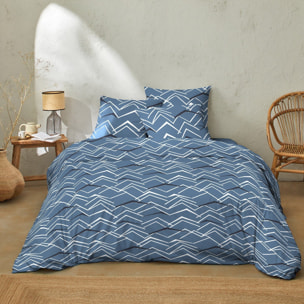 Parure de couette 100% coton 57 fils à motifs - bleu