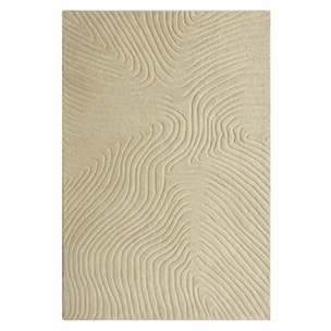 Tapis Salon 160 x 230 cm Beige, Laine chaleureuse, VYTA, motif abstrait en relief, design graphique