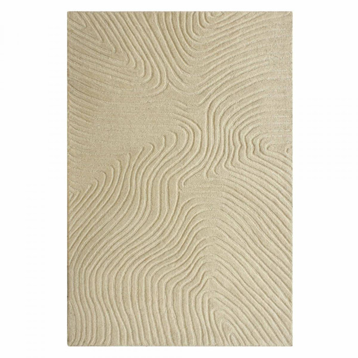 Tapis Salon 160 x 230 cm Beige, Laine chaleureuse, VYTA, motif abstrait en relief, design graphique