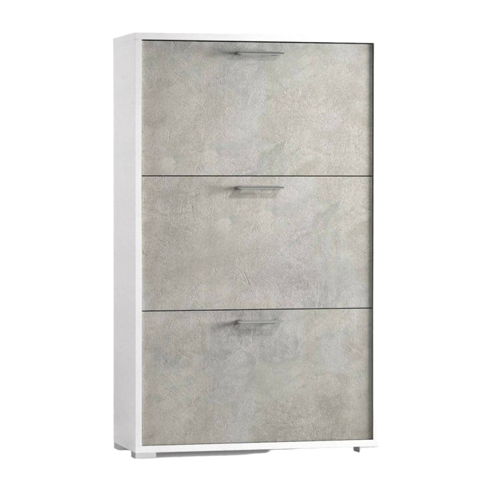 Scarpiera Amelisa, Mobile multiuso da ingresso con 3 ante a ribalta, Armadietto portascarpe moderno, 100% Made in Italy, 67x18h112 cm, Bianco e Cemento