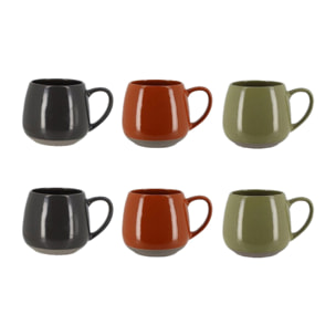 Lot de 6 mugs en grès - 3 couleurs assorties 40cl TERRA