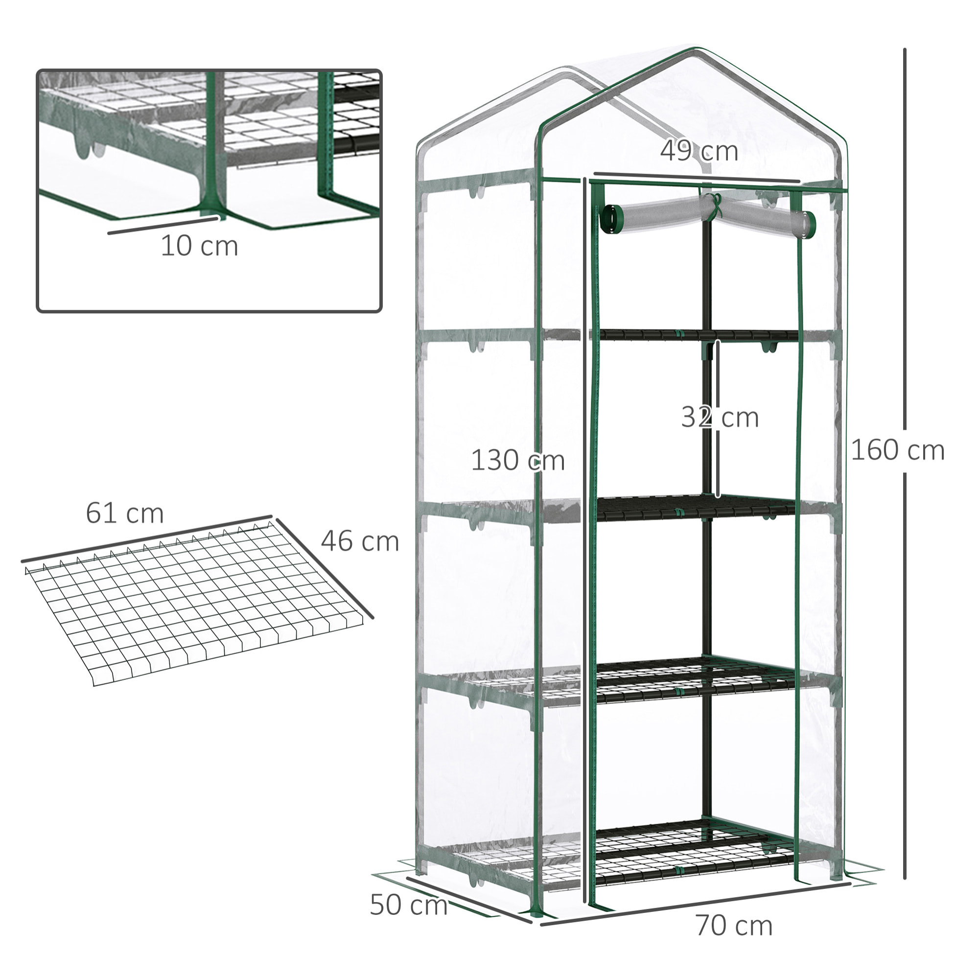 Serre de jardin balcon étagère serre 4 niveaux 0,7L x 0,5l x 1,6H m acier époxy bâche amovible PVC haute densité transparente