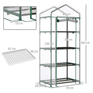 Serre de jardin balcon étagère serre 4 niveaux 0,7L x 0,5l x 1,6H m acier époxy bâche amovible PVC haute densité transparente