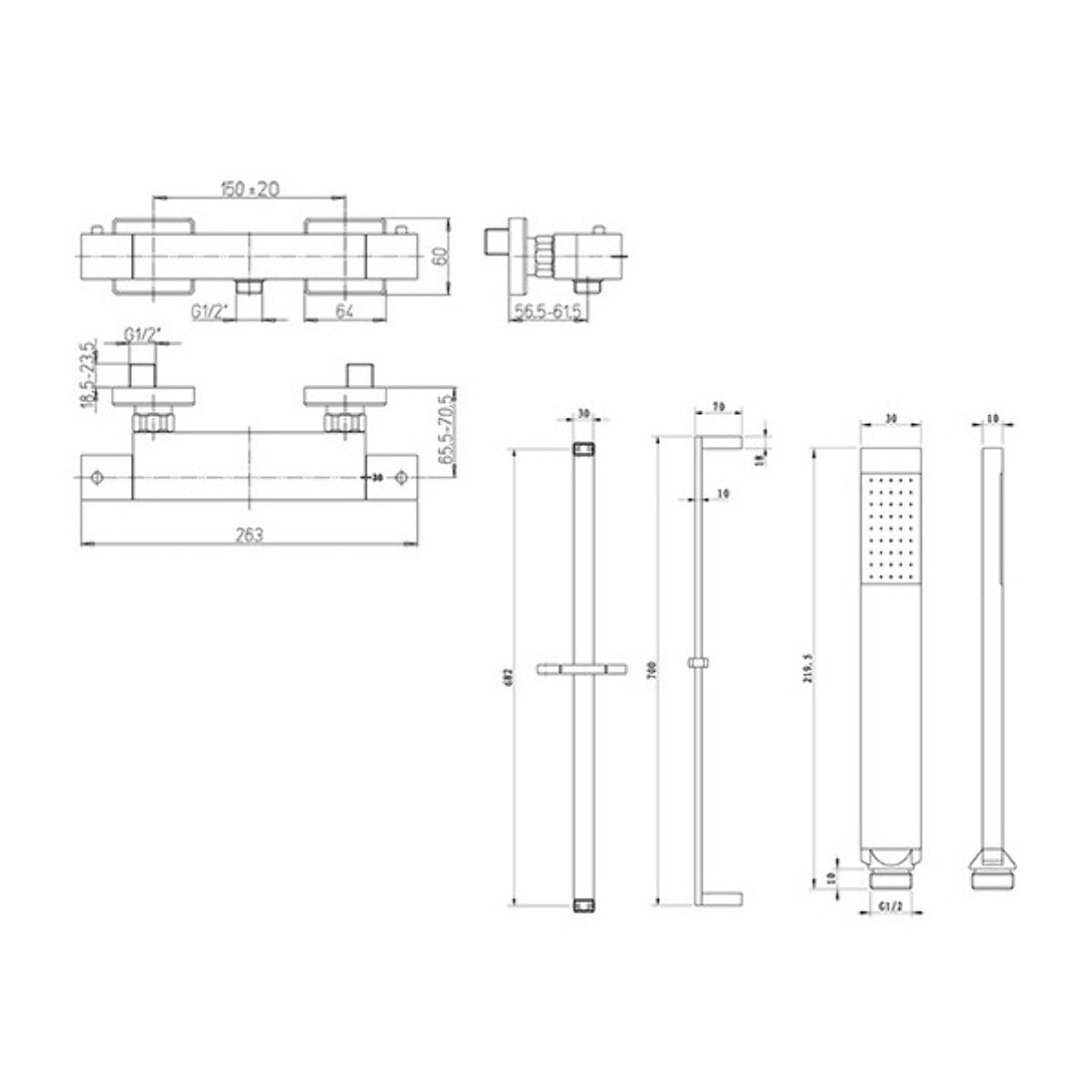Robinet douche thermostatique avec ensemble douche Paini Dax Square Noir Brossé